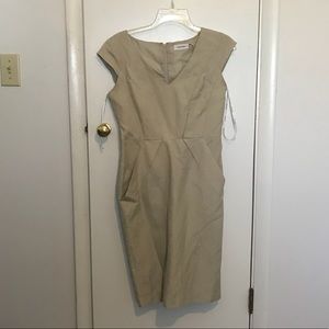 Calvin Klein Tan V-Neck Knee Length Dress